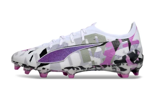 Chuteira Puma Ultra 5 Campo FG - Branco/Preto/Rosa